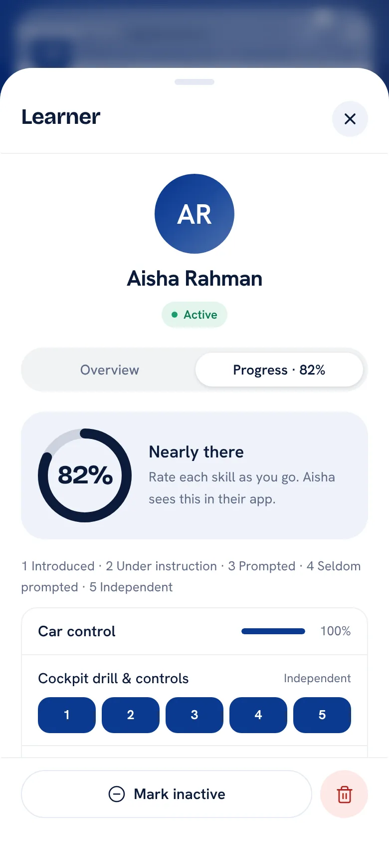 Learner progress with readiness ring and skills